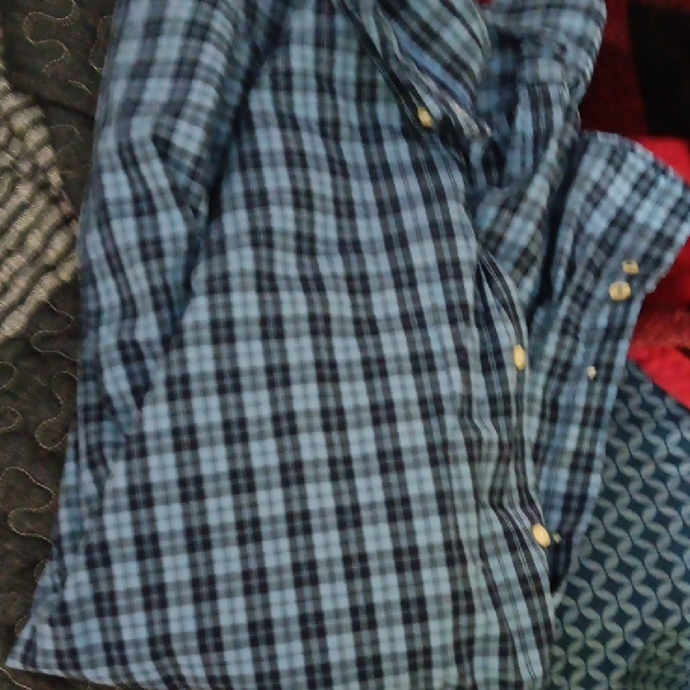 Chaps Navy and Light Blue Plaid Men's Shirt